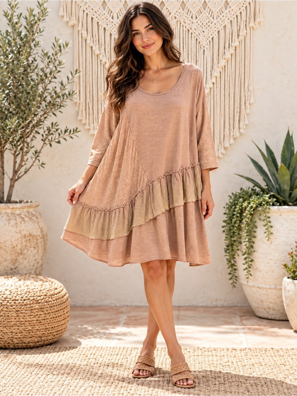 348 Oli & Hali Dusty Rose Tiered Mini Dress with Contrasting Ruffle Oversized XL